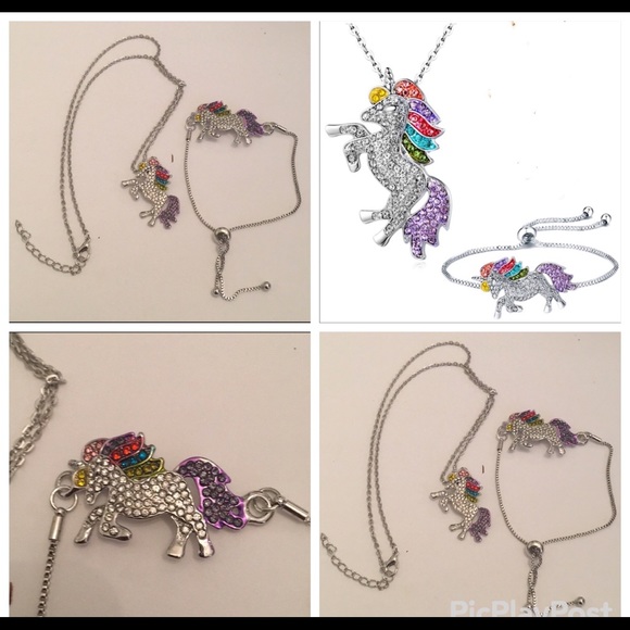 Unicorns rhinestone bracelet and necklace set - Picture 3 of 8